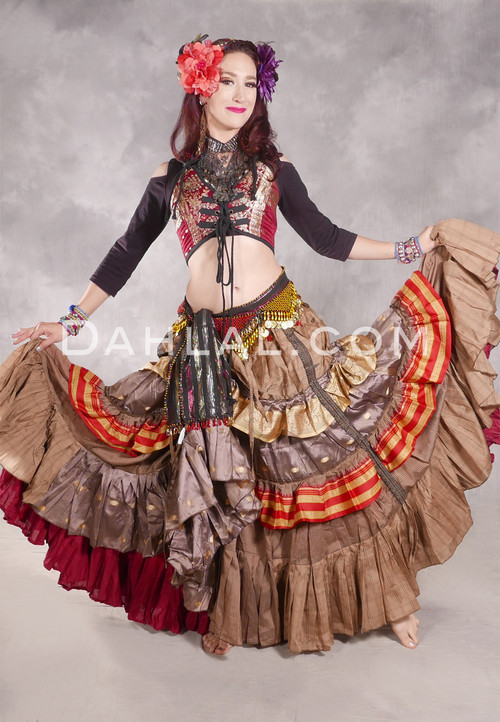 MOONLIGHT AVALON 25 Yard Silk Tiered Ruched Skirt - Tan, Gray, Taupe, Red and Yellow Gold