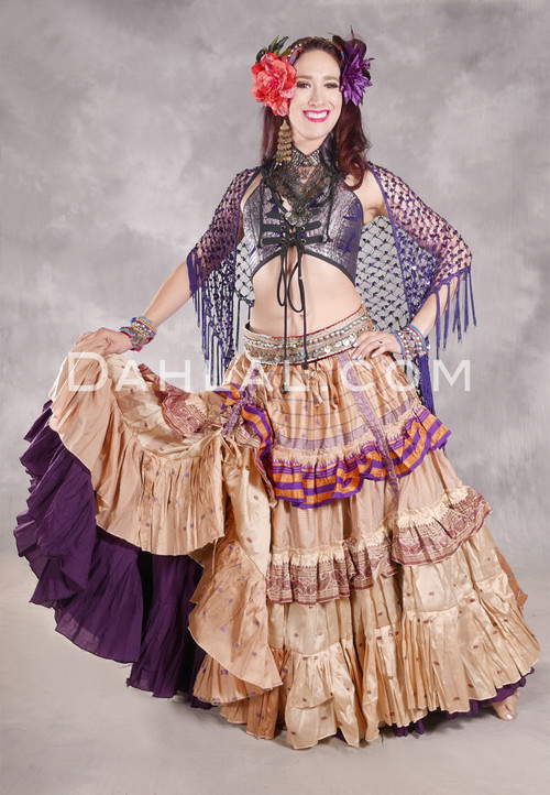 MOONLIGHT AVALON 25 Yard Silk Tiered Ruched Skirt - Tan, Cream, Purple, Wine and Orange