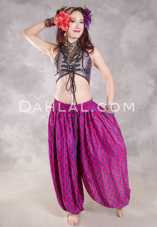 BEYOND THE DESERT Silk Blend Harem Pants - Fuchsia, Teal and Royal Blue