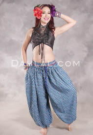 BEYOND THE DESERT Silk Blend Harem Pants - White, Dark Blue, Teal and Red