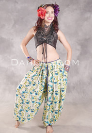 BEYOND THE DESERT Silk Blend Harem Pants - Cream, Turquoise, Navy and Lime