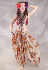 BEYOND THE DESERT Silk Blend Harem Pants - Ivory, Dark Red, Goldenrod and Olive