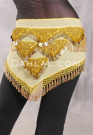 GRAND PYRAMID Egyptian Bead and Coin Hip Scarf - Yellow with Gold