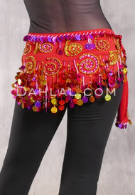 ISMAILIA Egyptian Beaded Paillette Hip Wrap - Red, Fuchsia and Gold
