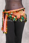 ISMAILIA Egyptian Beaded Paillette Hip Wrap - Hot Coral, Green, Black and Gold