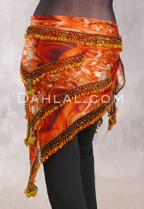 Egyptian Beaded Hip Shawl - Graphic Print with Goldenrod and Gold