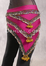 Egyptian Beaded Hip Shawl - Fuchsia with Gold, Blue, Black Iris and Multi-color