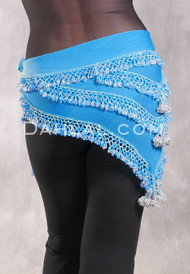 Egyptian Beaded Hip Shawl - Turquoise Gradient with Blue and Silver