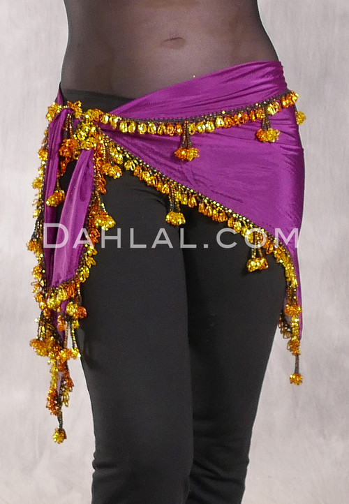 DYNASTY Single Row Egyptian Beaded Scarf - Magenta with Yellow and Goldenrod