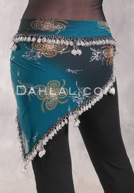 DYNASTY Single Row Egyptian Beaded Scarf - Teal Graphic Print with Gold and Silver