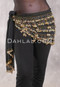 Beaded 3-Row Egyptian Chiffon Hip Scarf - Black with Gold and Multi-color