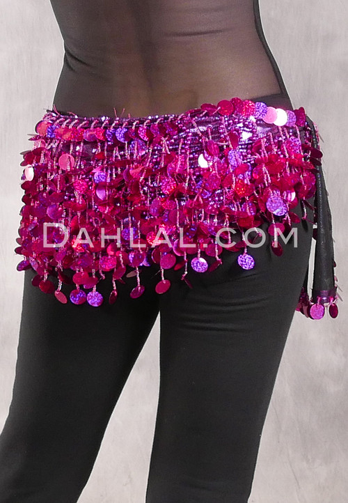 SAQQARA Egyptian Beaded Paillette Hip Scarf - Metallic Fuchsia