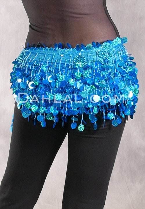 SAQQARA Egyptian Beaded Paillette Hip Scarf - Metallic Turquoise