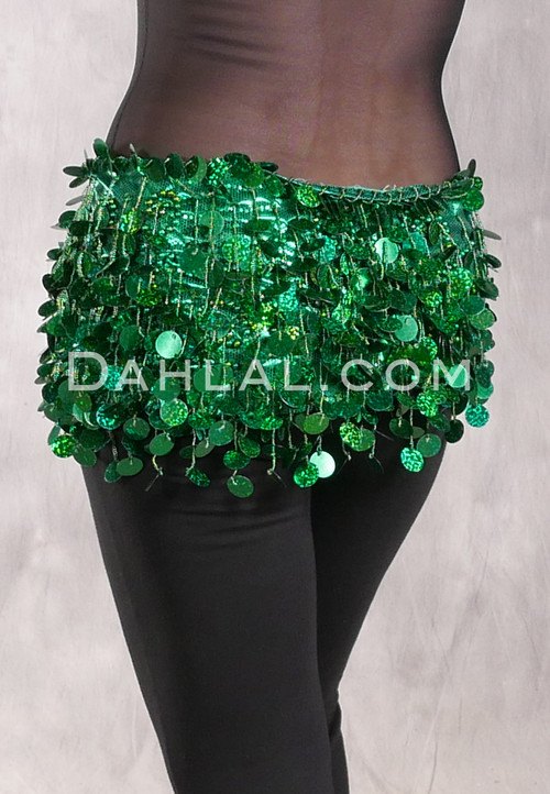 SAQQARA Egyptian Beaded Paillette Hip Scarf - Metallic Green