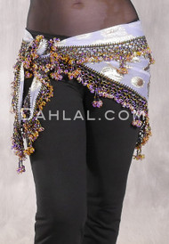 SUN GODDESS Wide Row Beaded Hip Scarf - Periwinkle and Gold with Orchid and Gold