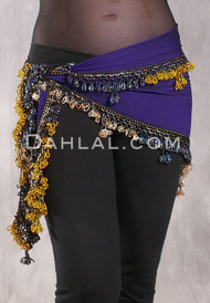 DYNASTY Wide Row Beaded Hip Scarf - Purple with Black Iris and Gold