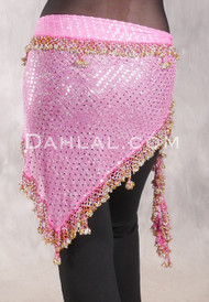 DYNASTY Wide Row Beaded Hip Scarf - Metallic Pink Mesh with Gold and Silver