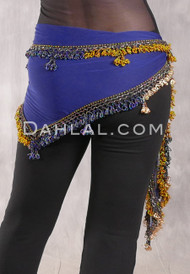 DYNASTY Wide Row Beaded Hip Scarf - Royal Blue with Royal Blue Iris and Gold