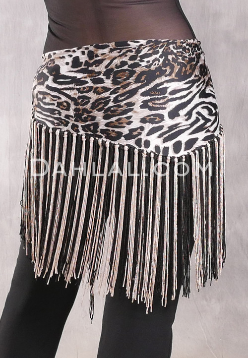 Lycra Fringe Hip Scarf - Animal Print with Black and Light Tan