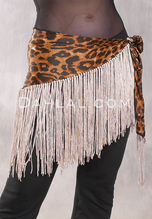 Lycra Fringe Hip Scarf - Animal Print with Light Tan