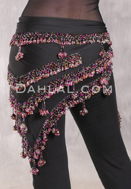 Egyptian Beaded Hip Shawl - Black with Multi-color