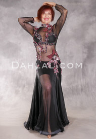 FLORAL EMBRACE Egyptian Dress - Black, Pink, Silver and Fuchsia