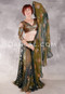 AMARNA Egyptian Skirt, Veil and Scarf Set - Olive, Forest Green & Silver