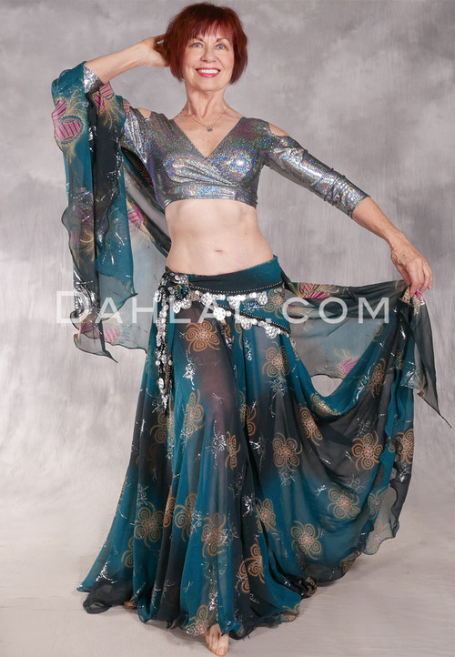 AMARNA Egyptian Skirt, Veil and Scarf Set - Teal, Black and Silver, Option 2