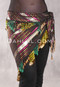 Wide Row Bead and Coin Hip Scarf - Metallic Stripe with Gold and Green