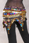 Egyptian Wave Hip Scarf with Coins and Paillettes - Metallic Stripe with Multi-color and Gold