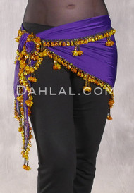 DYNASTY Single Row Egyptian Beaded Scarf - Purple with Yellow and Goldenrod