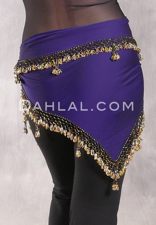 DYNASTY Wide Row Beaded Hip Scarf - Dark Purple with Gold and Black Iris