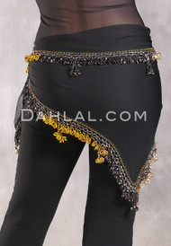 DYNASTY Wide Row Beaded Hip Scarf - Black with Gold, Black Iris and Metallic Gold