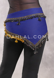 DYNASTY Wide Row Beaded Hip Scarf - Dark Royal Blue with Gold, Black Iris and Metallic Gold