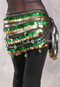 Five Row Egyptian Bead, Coin And Pailette Hip Scarf - Metallic Stripe with Gold and Green