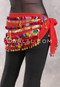 Five Row Egyptian Paillette and Coin Hip Scarf - Red with Gold and Multi-color