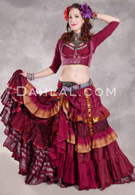 MOONLIGHT AVALON 25 Yard Silk Tiered Ruched Skirt - Wine, Sand and Gold