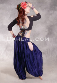 LUNA JADE Draped Silk Brocade Harem Pant - Midnight Blue and Antique Gold