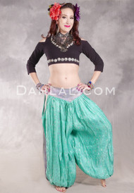 LUNA JADE Draped Silk Brocade Harem Pant - Mint, Lavender, Pink and Light Gold