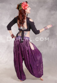 LUNA JADE Draped Silk Brocade Harem Pant - Dusty Purple Gradient and Antique Silver
