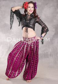 LUNA JADE II Silk Brocade Harem Pant - Magenta, Silver and Green