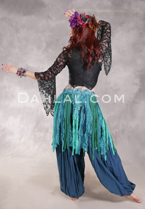 RETRO FRINGE LACE BELT - Aqua, Slate Blue and Forest Green