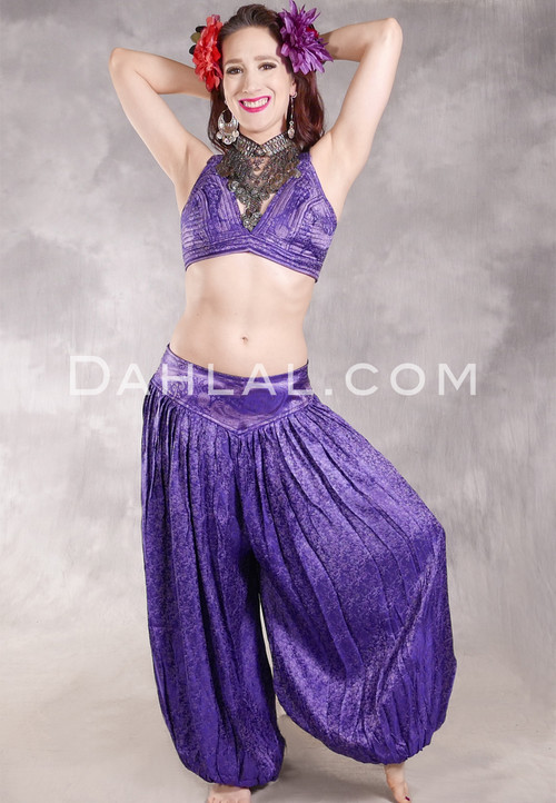 LUNA JADE II Silk Brocade Harem Pant and Small Halter Top Set - Purple and Lavender