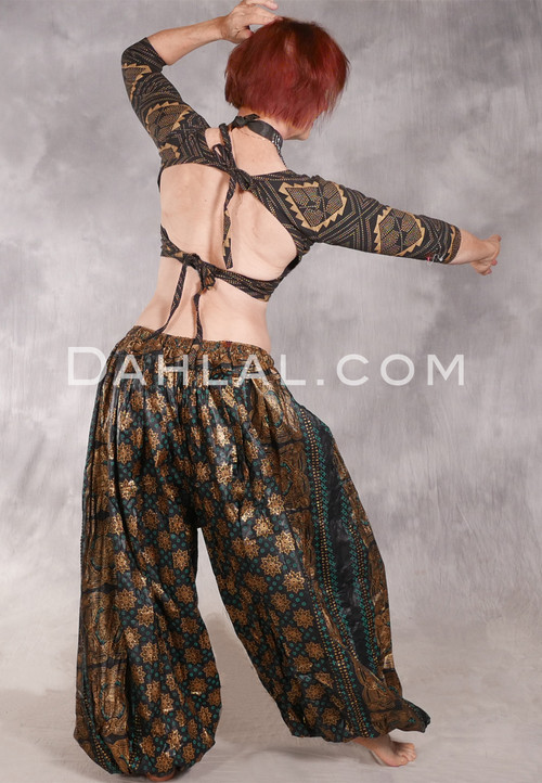 DAMIETTA DREAMS Printed Harem Pants - Black with Gold and Teal