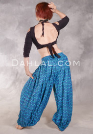 Printed Cotton Harem Pants - Peacock in Periwinkle, Teal and Turquoise