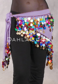 Egyptian Triangle Hip Scarf with Paillettes and Coins - Lavender
