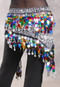 Egyptian Triangle Hip Scarf with Paillettes and Coins - Black & White Graphic Print