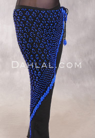 Crocheted Sparkle Hip Shawl - Black with Royal Blue