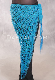 Crocheted Sparkle Hip Shawl - Turquoise with Turquoise