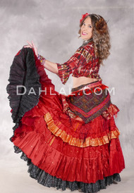 MOONLIGHT AVALON 25 Yard Silk Tiered Ruched Skirt - Red and Gold